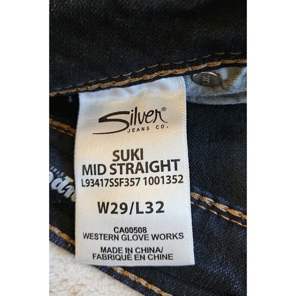 Silver Womens Jeans Suki Mid Slim Boot Denim Blue Dark Wash Super Stretch 29/32 - Picture 6 of 13